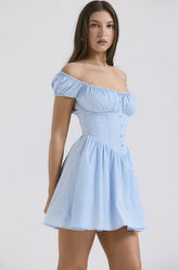 Nala French Navy Gathered Mini Dress